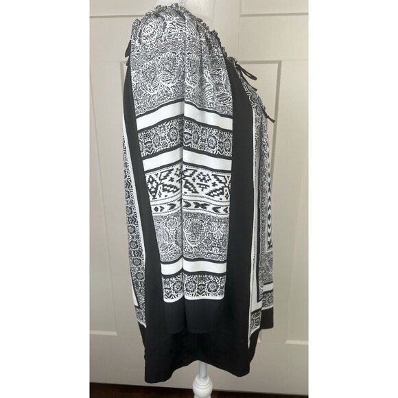 Chicos Sz 3 XL Bohemian Peasant Oversized Top Drawstring Ruffle Neck Black White - Picture 4 of 8